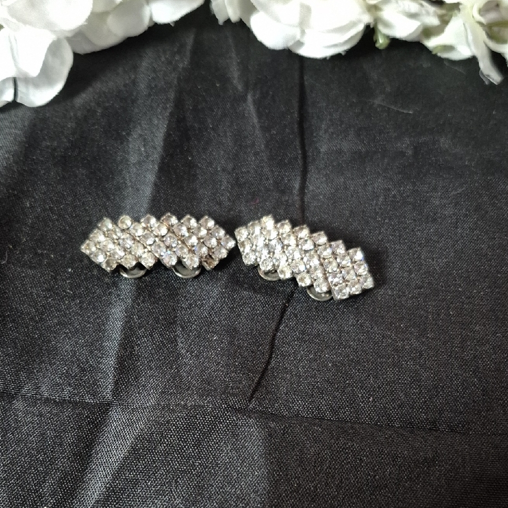 Vintage Crystal Rhinestone Shoe Clips - Silver Tone
